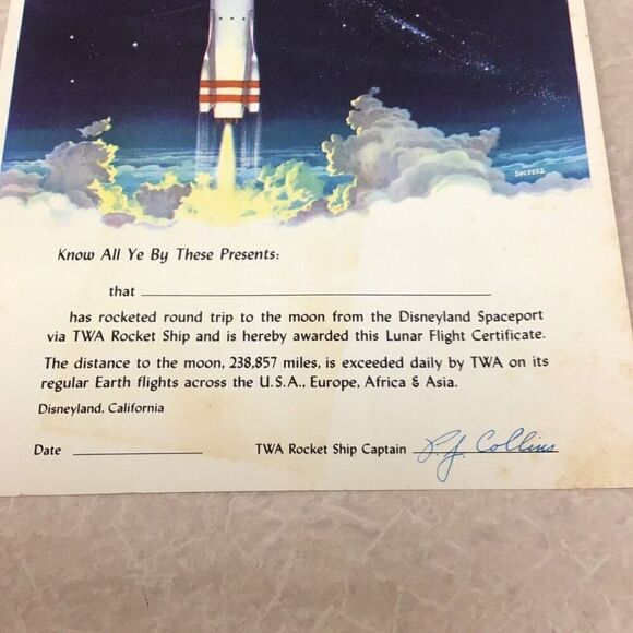 Vintage 1956 Disney land, and TWA airlines rocket around the moon certificate - Picture 2 of 3